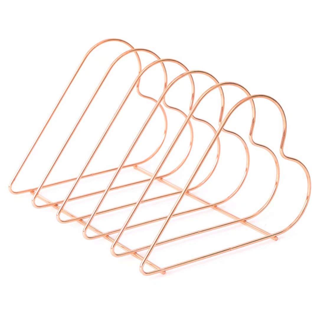 LIUNIAN Iron Storage Rack Desk Bookshelf Metal Bookcase Magazine Rack Bookcase Record Stand Heart Shape for Living Room, Study, Office, Rosegold