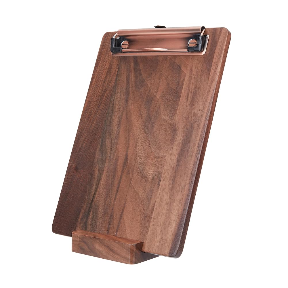 OLYCRAFT Walnut Wood Clipboard 9.1x6.2 Inch Small Menu Clip Board A5 Size Wood Clip Board with Metal Clips Stable Base Menu Display Boards for Office Home Restaurant Bar Store Coffee Shops Countertops