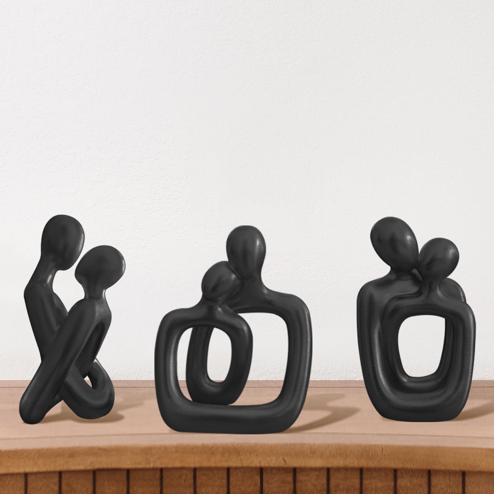 3pcs Home Decor Black Statues Resin Couple Sculptures Abstract Art Action Ornaments For Living Room office shelf decoration Figurines For Wedding Gifts/Valentine’S Day Present (Black)