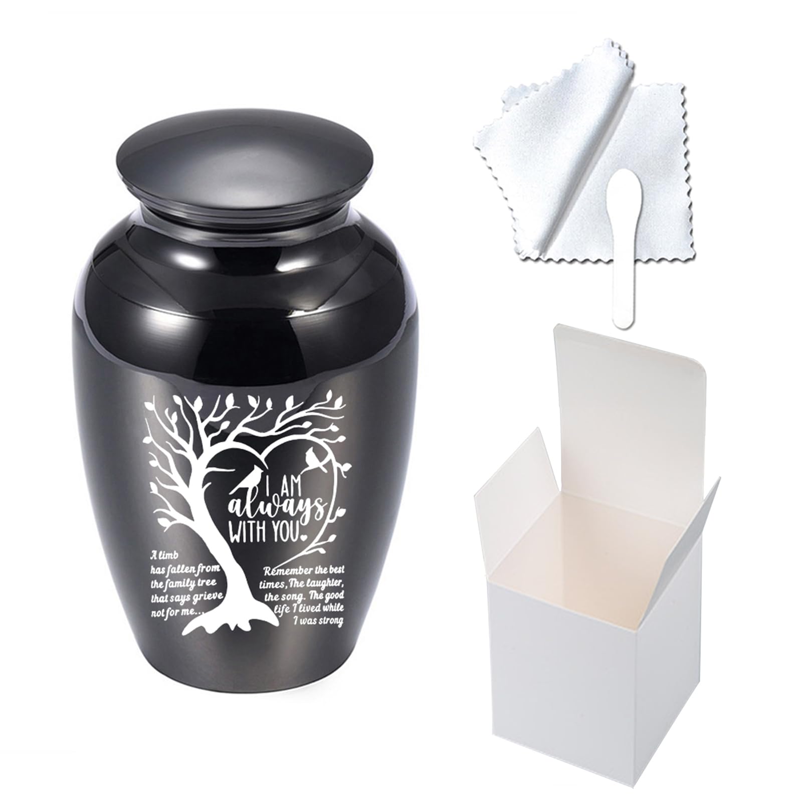 Small Urns for Human Ashes Tree of Life Cremation Urn for Ashes Keepsake Urns for Ashes forMemorial Ashes Holder with Paper Box (Black, 65X45MM)