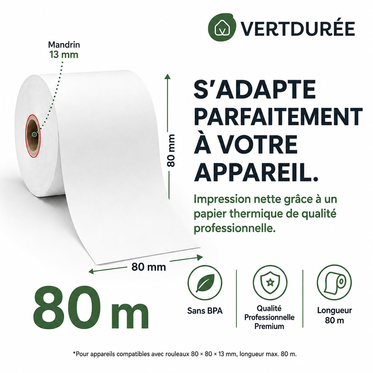 Rollos de Papel Térmico 80 × 80 × 13 mm Sin BPA – Bobinas para Caja Registradora, Impresora de Tickets, Recibos, Restaurantes, Tiendas y Puntos de Venta