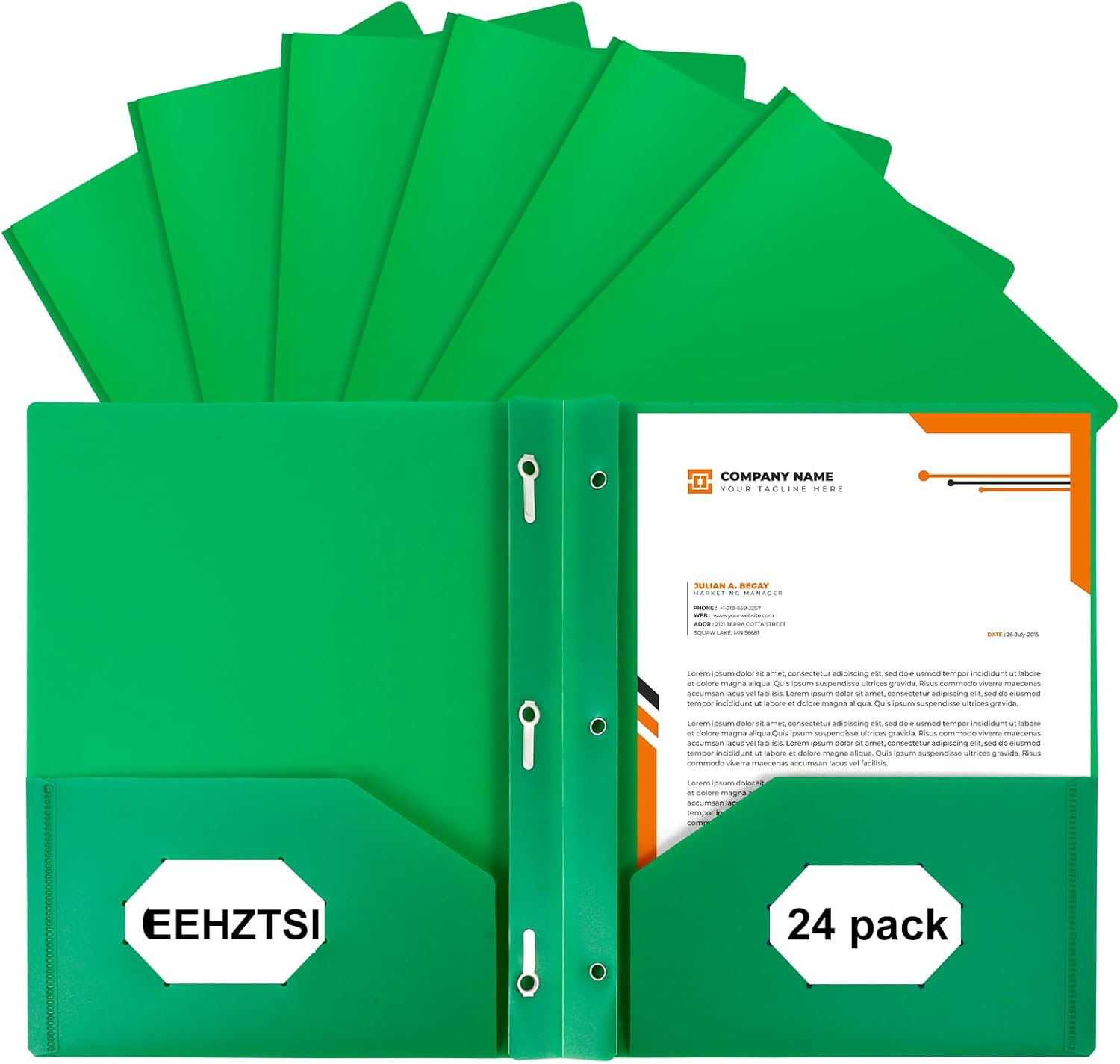 24-Pack Plastic Folders with Pockets and Prongs,2-Pocket Folders with 3 Fasteners, Holds 8-1/2" x 11" Paper for School/Office/Home, Purple