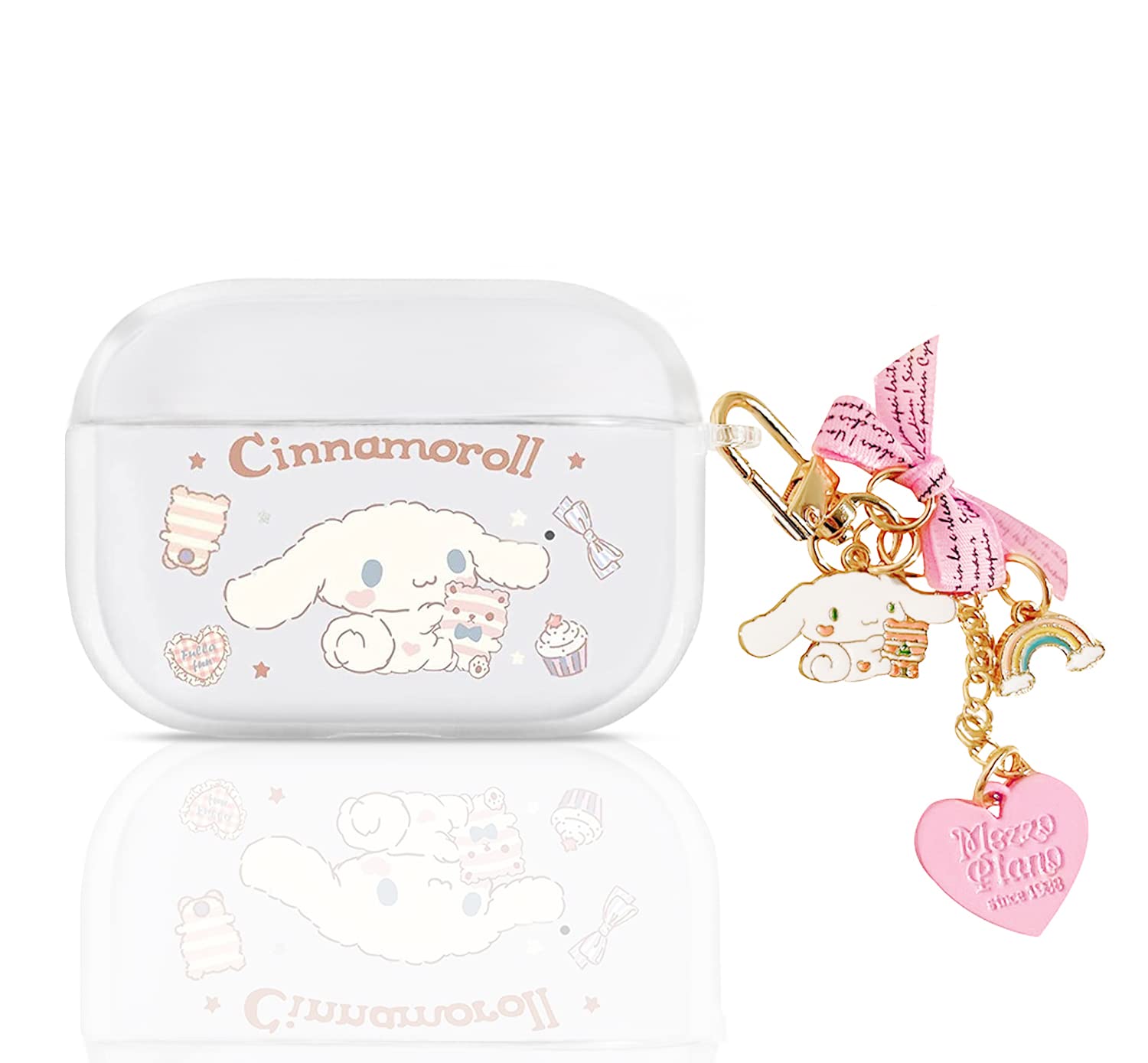Minscose Cute Airpod Pro Clear Case with Keychain , Big Ear White Dog Bow Heart Rainbow Design Soft Silicone Smooth Shockproof Compatible with Airpods Pro Charging Case for Girls Kids Women