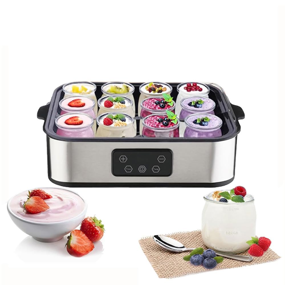 Joghurtbereiter, Automatischer Digitaler Joghurt Maker, Griechischer Joghurtmaschine mit Temperatur- und Timer, mit 9 170 ml Joghurtbechern, Perfekt für den Heim-Bio-Joghurt, BPA-frei, 40 W (Silver)