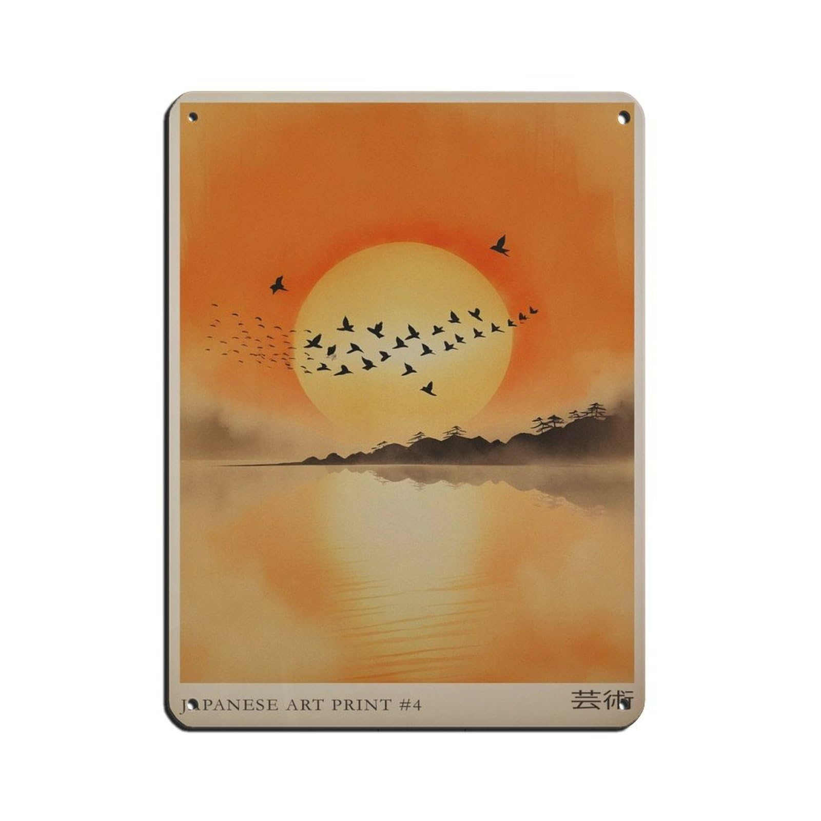 Japanese Sunset Landscape Poster (2) Tin Sign Vintage Metal Pub Club Cafe Bar Home Wall Art Decoration Poster Retro 12x16inch(30x40cm)