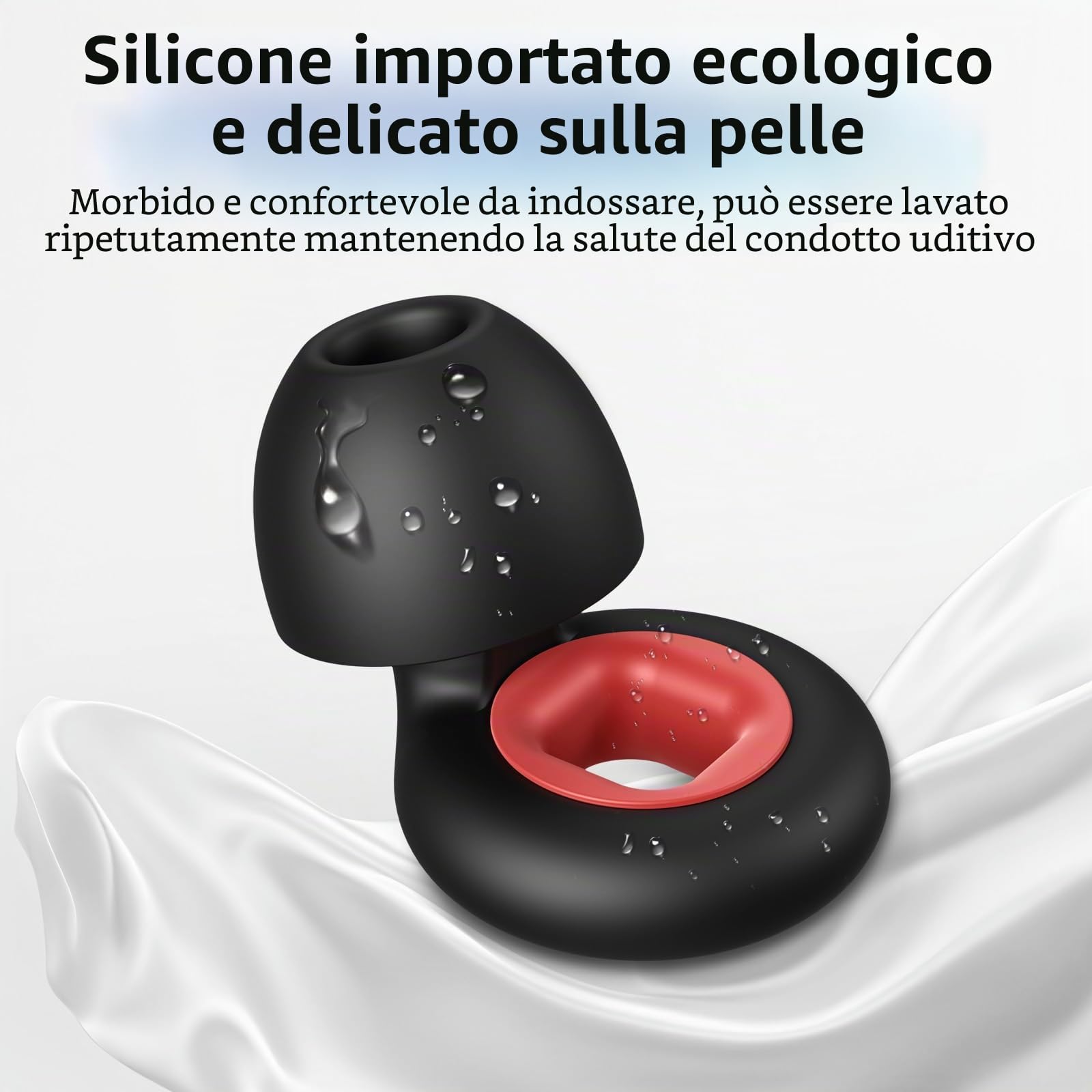 Tappi per orecchie da 28 dB per dormire, 2 paia riutilizzabili in morbido silicone per moto, sonno e concerti, anti-rumore con 8 punte, nero/rosso e nero/bianco