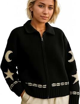 トップス LETTERED CARDIGAN(BLK)XL Ponitrack Star Cardigans for Women Knit Button Up Sweater Coat
