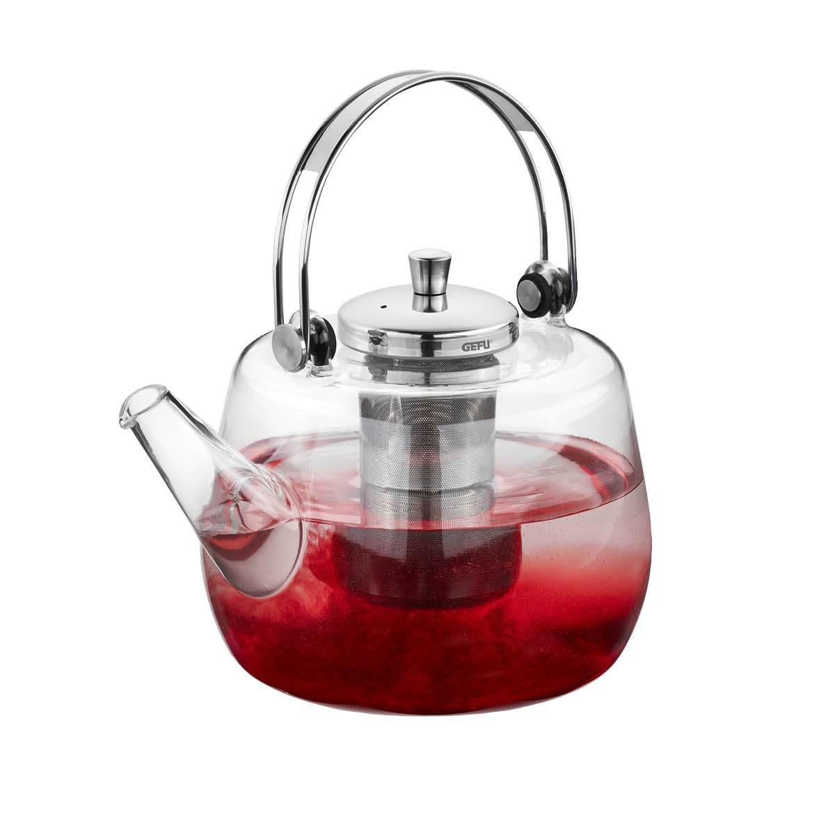 GEFU Infusa - Tetera de cristal con filtro y tapa de acero inoxidable (1000 ml) | Vidrio de borosilicato, resistente al calor hasta 100 °C, para té suelto, 1 litro para 5-6 tazas, apto para lavavajillas