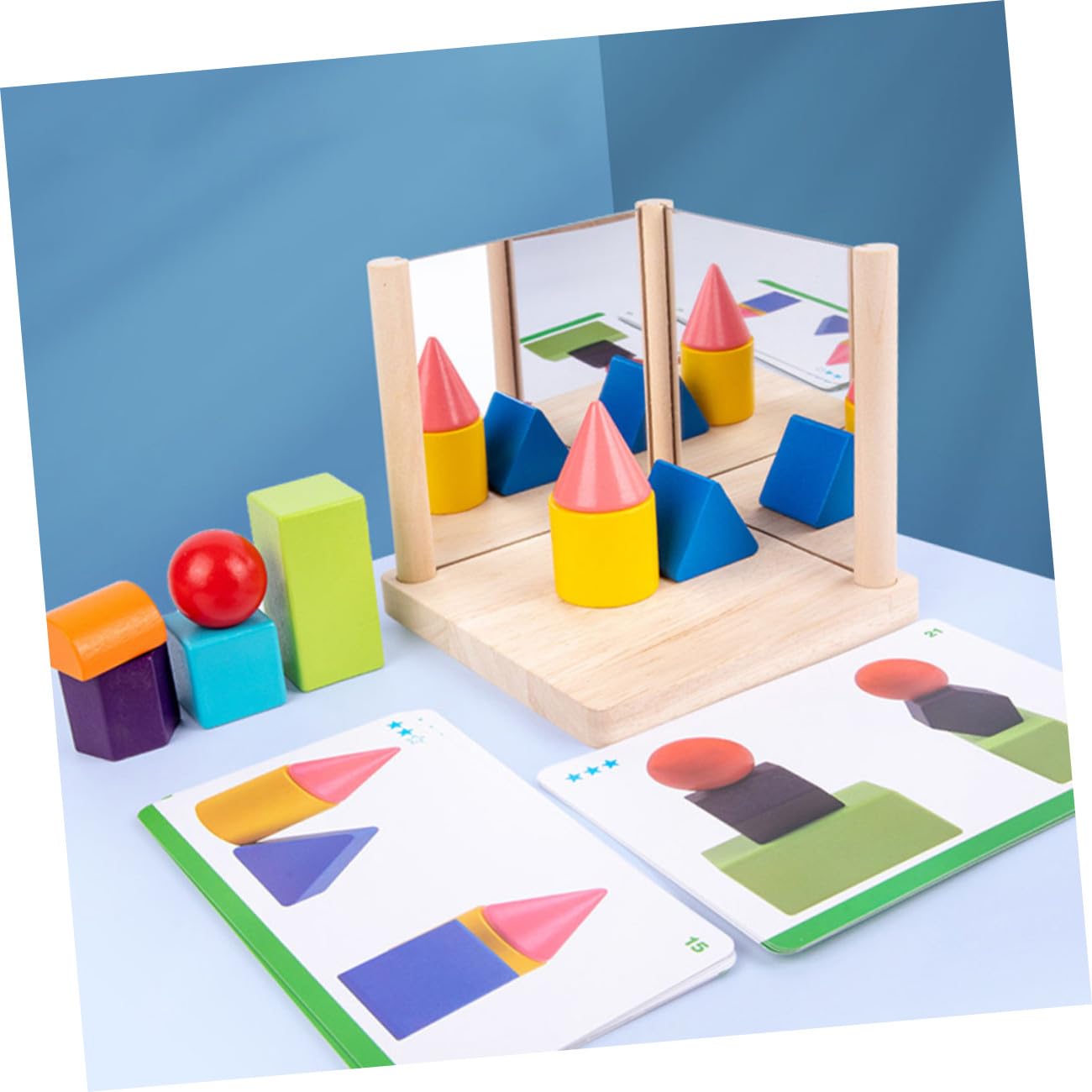Juego de Bloques de Espejo para Niños, Juguete Cognitivo de Madera Maciza, Tamaño Pequeño, Entrenamiento Lógico y Desarrollo del Pensamiento Espacial, Adecuado para Aprendizaje