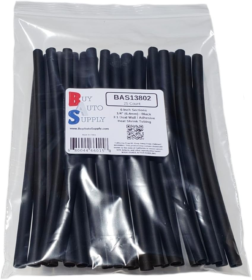 Buy Auto Supply # BAS13802 (200 Count) Black 3:1 Heat Shrink Tubing Dual Wall Adhesive Lined, Automotive & Marine Grade - Size: I.D 1/4" (6.4mm) - 6 Inch Sections