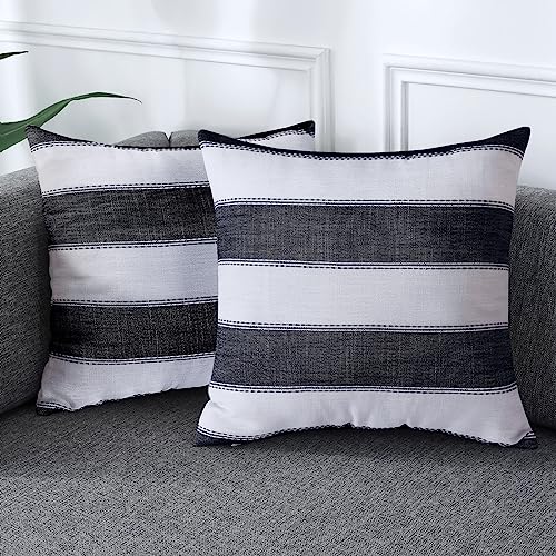 AmHoo Pack of 2 Farmhouse Stripe Check Throw Pillow Covers