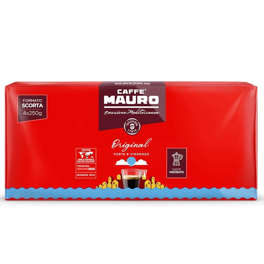 Caffè Mauro miscela Original - Caffè macinato per Moka - Intensità 10/10-4 confezioni da 250g