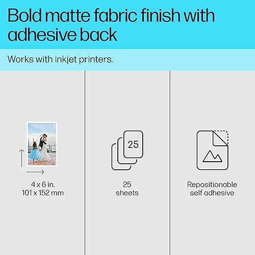 Miniatura 2 de HP Calcomanías fotográficas de 4 x 6 pulgadas, 25 hojas autoadhesivas, fácilmente reposicionables, adhesivos fotográficos mate. Imprimir, despegar y