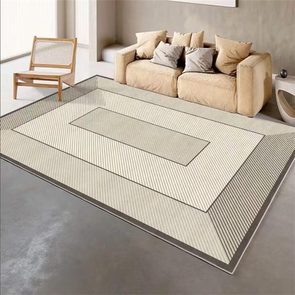 Tapis de chambre gris 160x210cm lavable à motif rayé pour ado