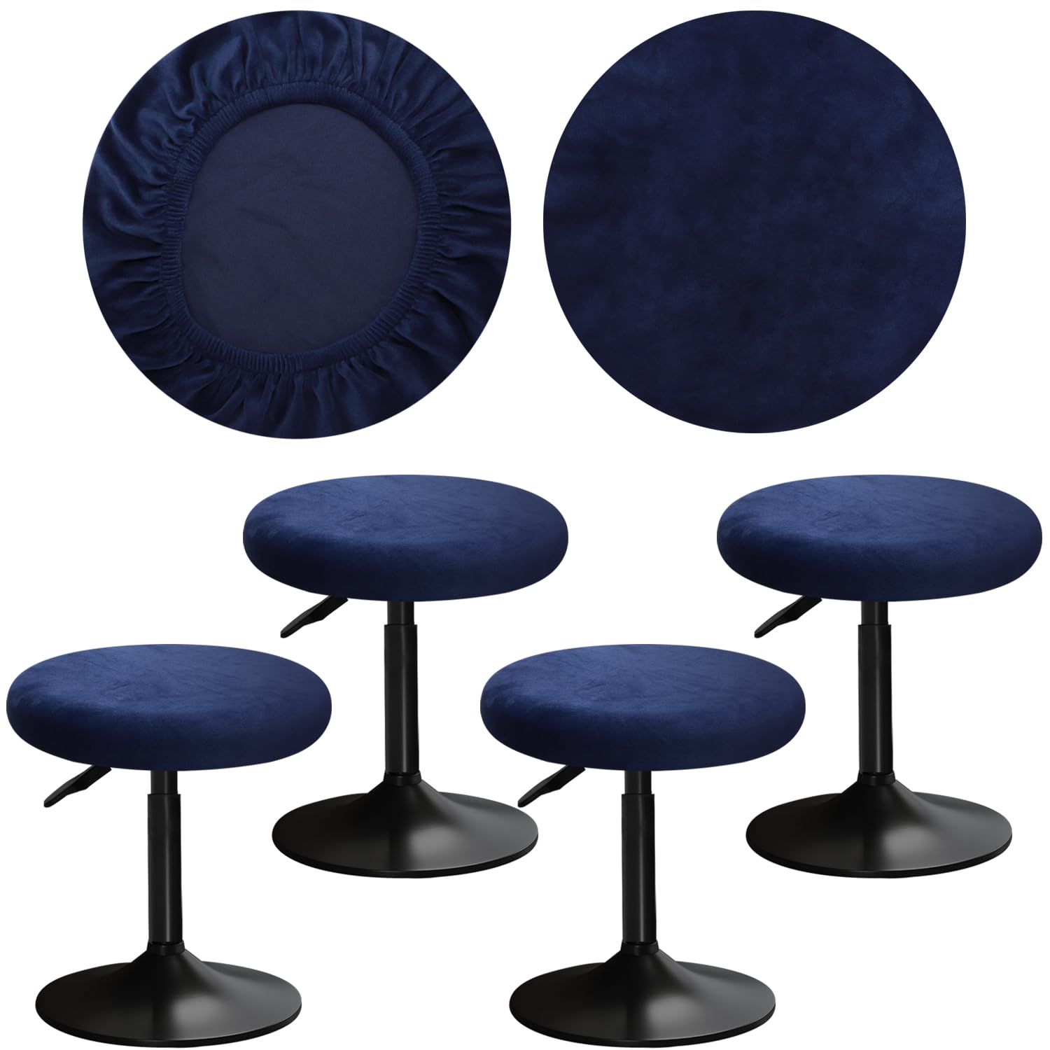 YINGAYOU Round Velvet Stool Cover 12-16"/30-40cm Bar Stool Cover Very Soft Elastic and Easy to Install Wrinkle Resistant, Washable, Dustproof Suitable for Round and Square Stools (4, Dark Blue)
