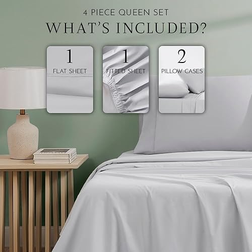 Miniatura 2 de Linen Closet Juego de sábanas tamaño Queen 100% algodón orgánico, 4 piezas, tejido de percal suave, fresco, suave y duradero, transpirable,