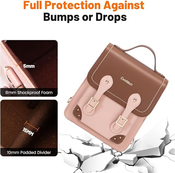 Cwatcun Camera Bag for Women, Retro Camera Crossbody Case, Vintage PU Leather Waterproof Camera Backpack, Lightweight Camera Handbag, Compatible with Canon/Nikon/Sony SLR/DSLR Mirrorless Camera, Lens