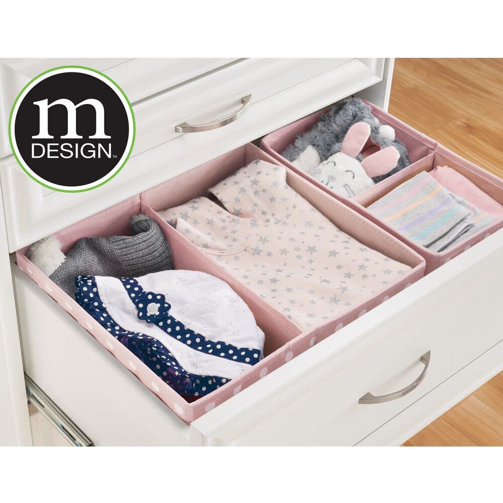 mDesign Set da 2 Scatole per armadi in Fibra Sintetica in 2 Misure – Organizer Multiuso a 2 Scomparti – Ceste portaoggetti in Tessuto per cameretta Bimbi con Design a Pois – Rosa e Bianco