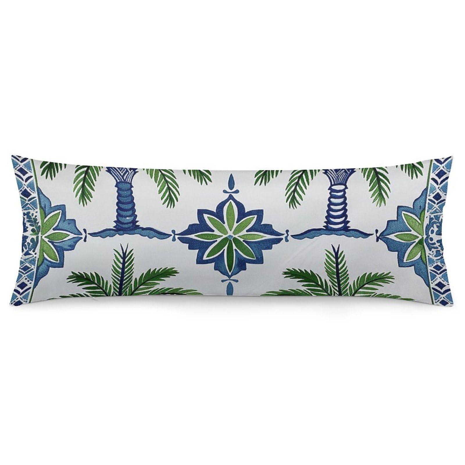 2 Pack Pillow Cases for Hair and Skin, Soft Breathable Pillow Case Covers with Hidden Zipper, Palm Tree Pattern Pillowcase 20"x54" Pillow Covers for Sleeping Gift