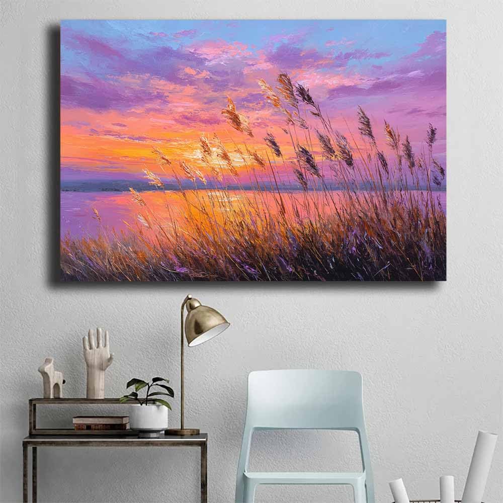 ZAMAEIU Wydruk na płótnie Krajobraz Le Xia obrazy, sztuki dekoracyjne, odpowiednie do dekoracji ścian salonu, łazienki itp. (pomarańczowy75)-60x90cm oprawione