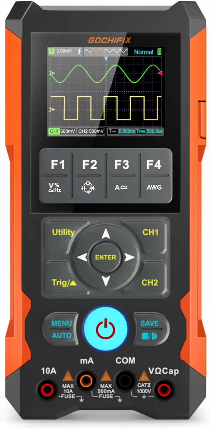Handheld Oscilloscope Multimeter GOCHIFIX Waveform Generator 3 in 1 Automotive Oscilloscope 2 Channel 80Mhz Bandwidth 200Msps Sampling Rate Signal Generator Digital Oscilloscope Multimeter