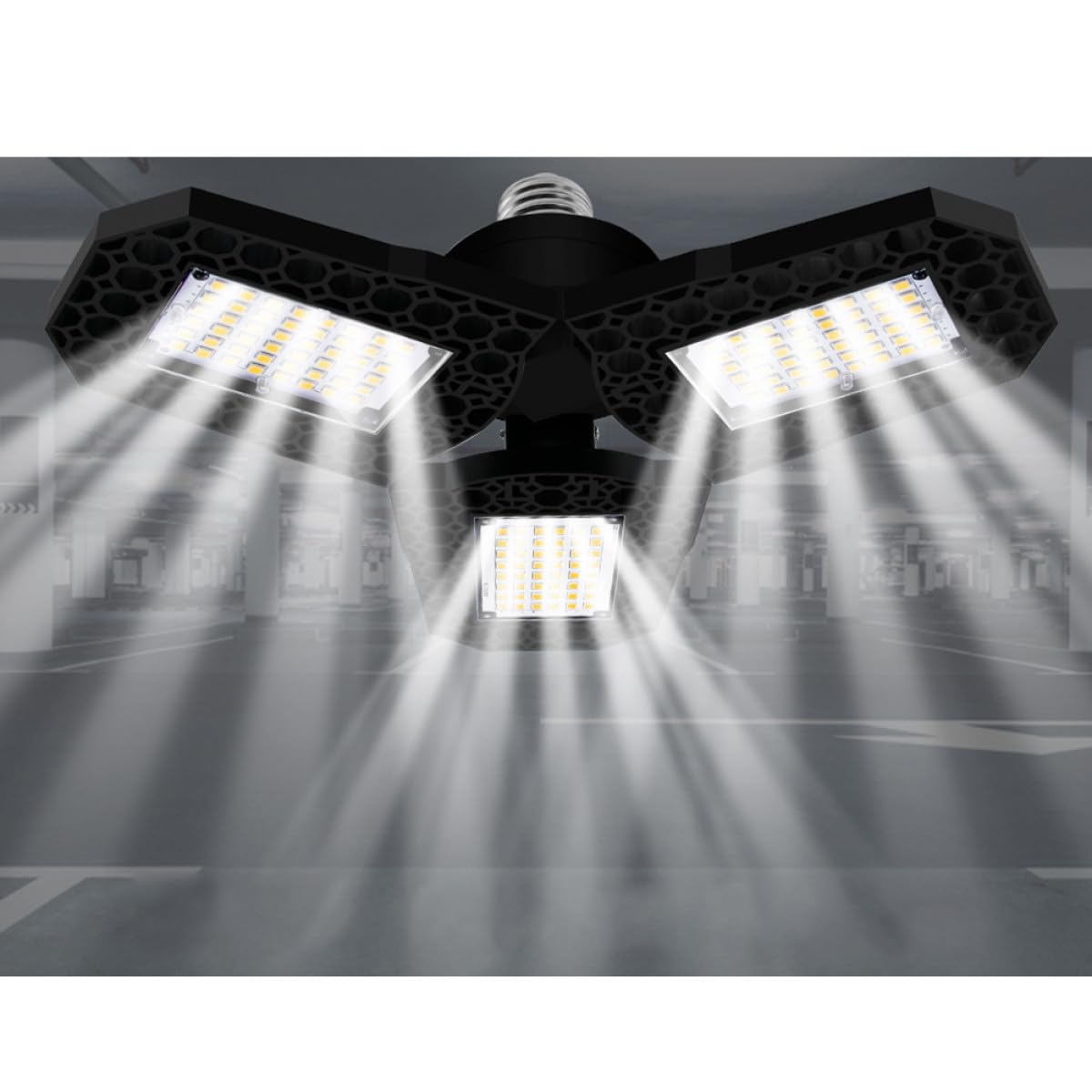 Veemoon LED Deformation Garage Ceiling Light 40w Three-Leaf Folding Workshop Bay Lamp High Brightness White for Warehouse and — view 5