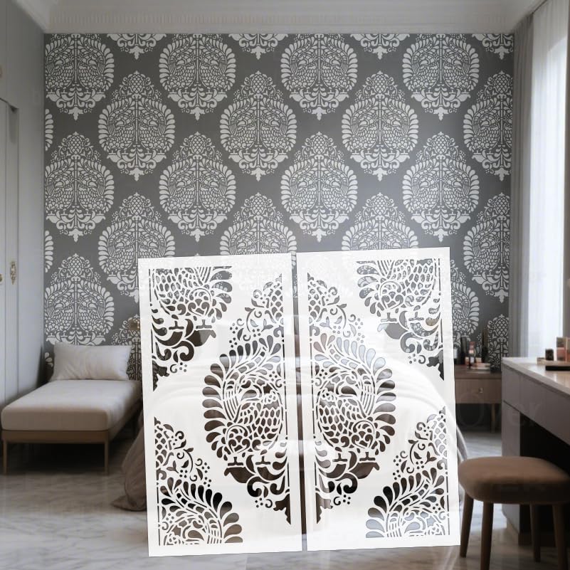 Plantillas de damasco estilo barroco patrones de pared grandes reutilizables mural S637
