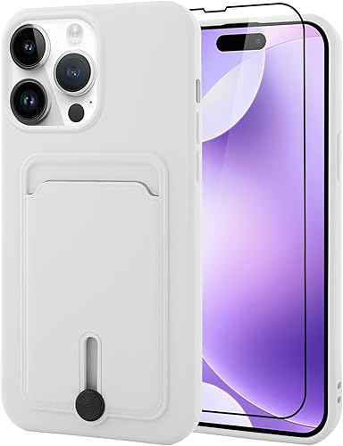 MZELQ Cartera de TPU compatible con iPhone 15 Pro 2023, funda protectora de cámara con tarjetero + protector de pantalla, ranura para tarjeta
