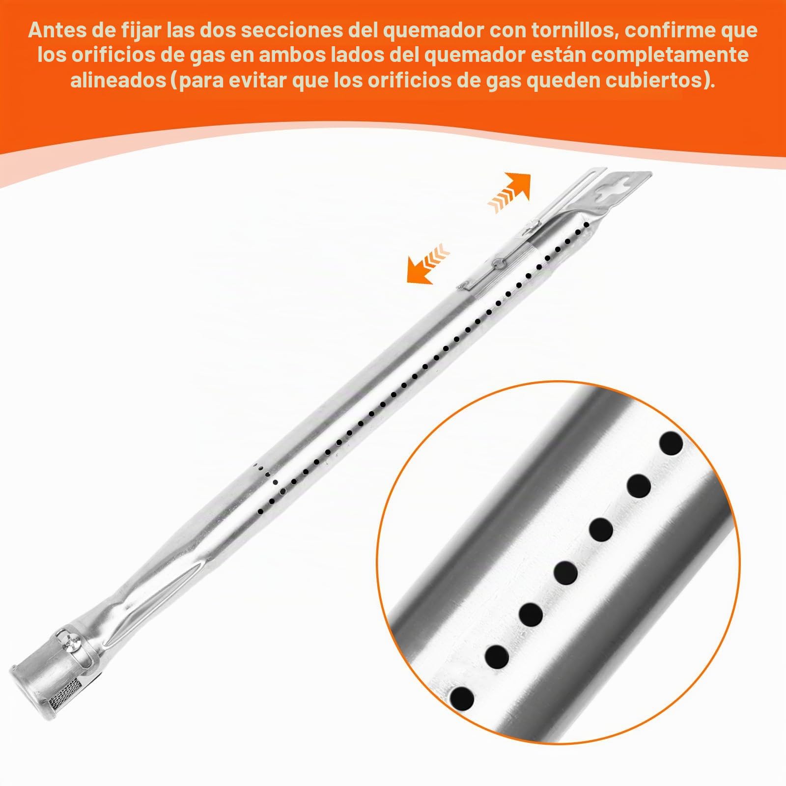Denmay 42205 extendido de 35,5 a 48,3 cm Quemador de tubo universal ajustable de acero inoxidable no magnético parrilla de gas, para adaptarse a la mayoría de las parrillas de barbacoa de gas