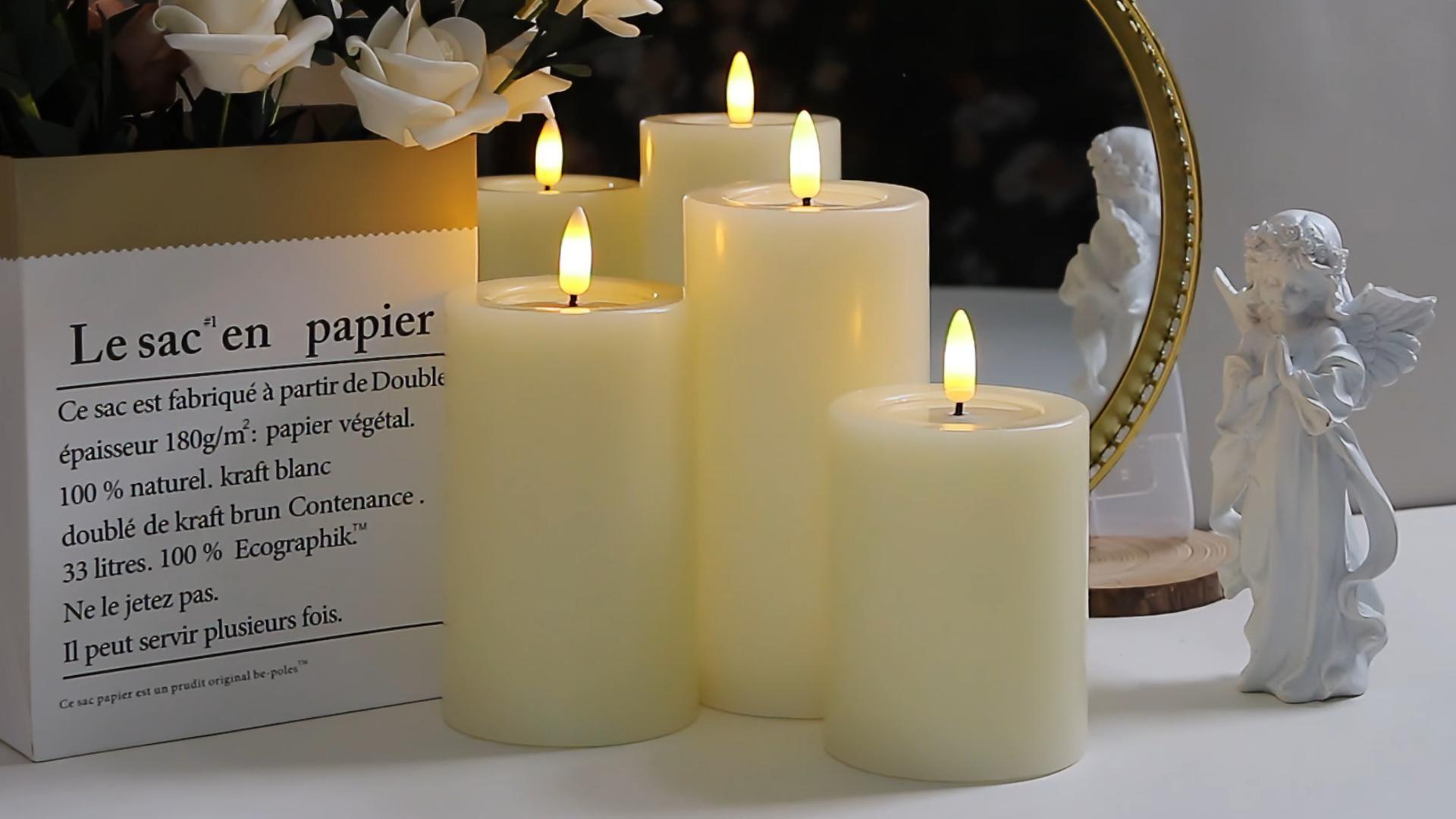 Image of Yeelida Remote Flameless Flickering Pillar Candles with Candle Grease Effect,Pack of 3 Ivory LED Battery Oprated 2 /4 /6 /8 Hours Timer Real Wax Electric Candles(3x4,5,6 Inches)