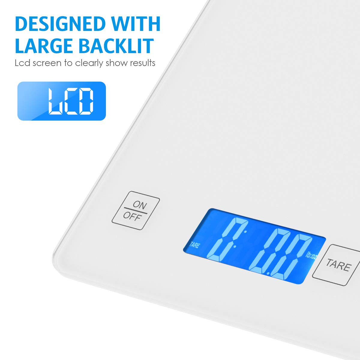 AMIR Digital Kitchen Scale 10kg/22lb Capacity - Rechargeable Tempered Glass Food Scale 1g Precision