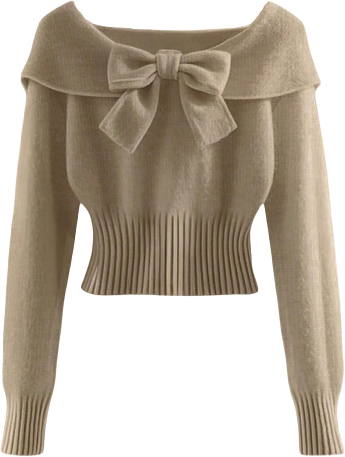 Verdusa Women's Bow Sweater Foldover Cinched Waist Crop Tops Trendy Fall Lightweight Knit Pullover Sweaters