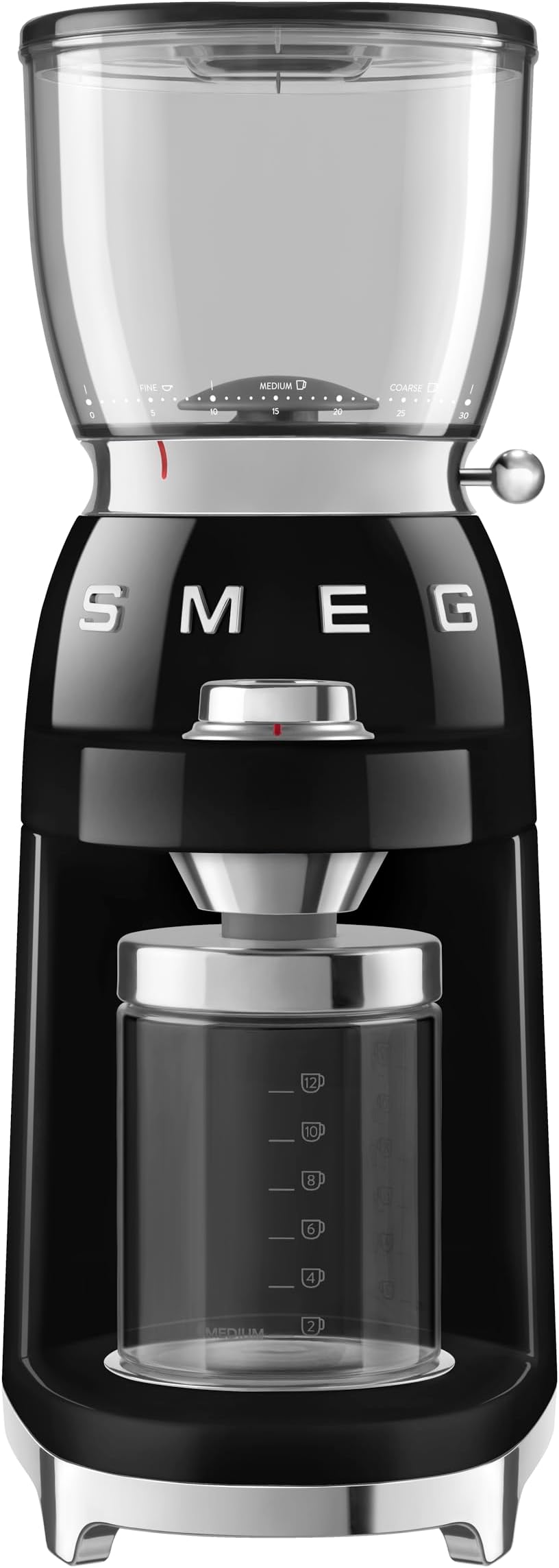 Smeg CGF11 Retro Coffee Grinder, Burr Mill with 30 Grinding Settings, Conical Stainless Steel Burrs, Removable Funnel, Precision Worktop Mill for Espresso