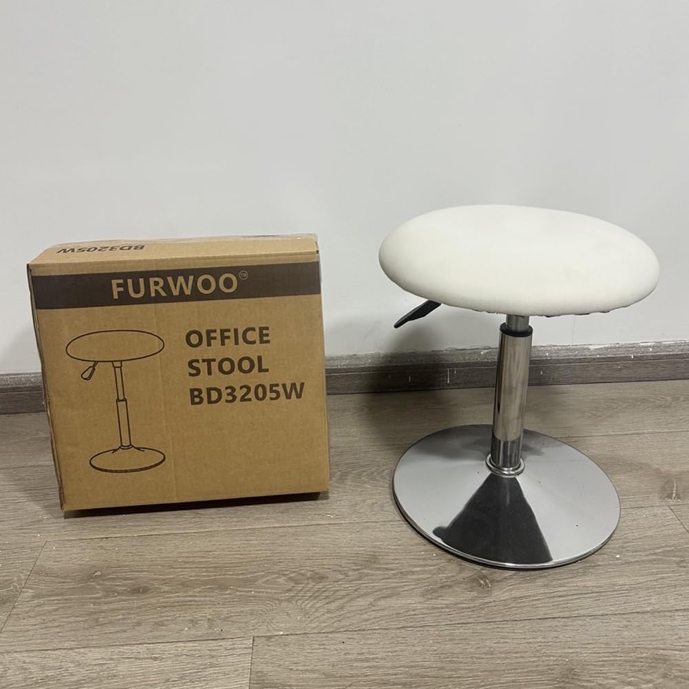 FURWOO Sgabello rotondo in pelle PU, altezza regolabile, girevole per casa, ufficio, scrivania, sgabello a forma di torta, girevole, per scrivania, negozio, per la casa, piccolo(bianca)