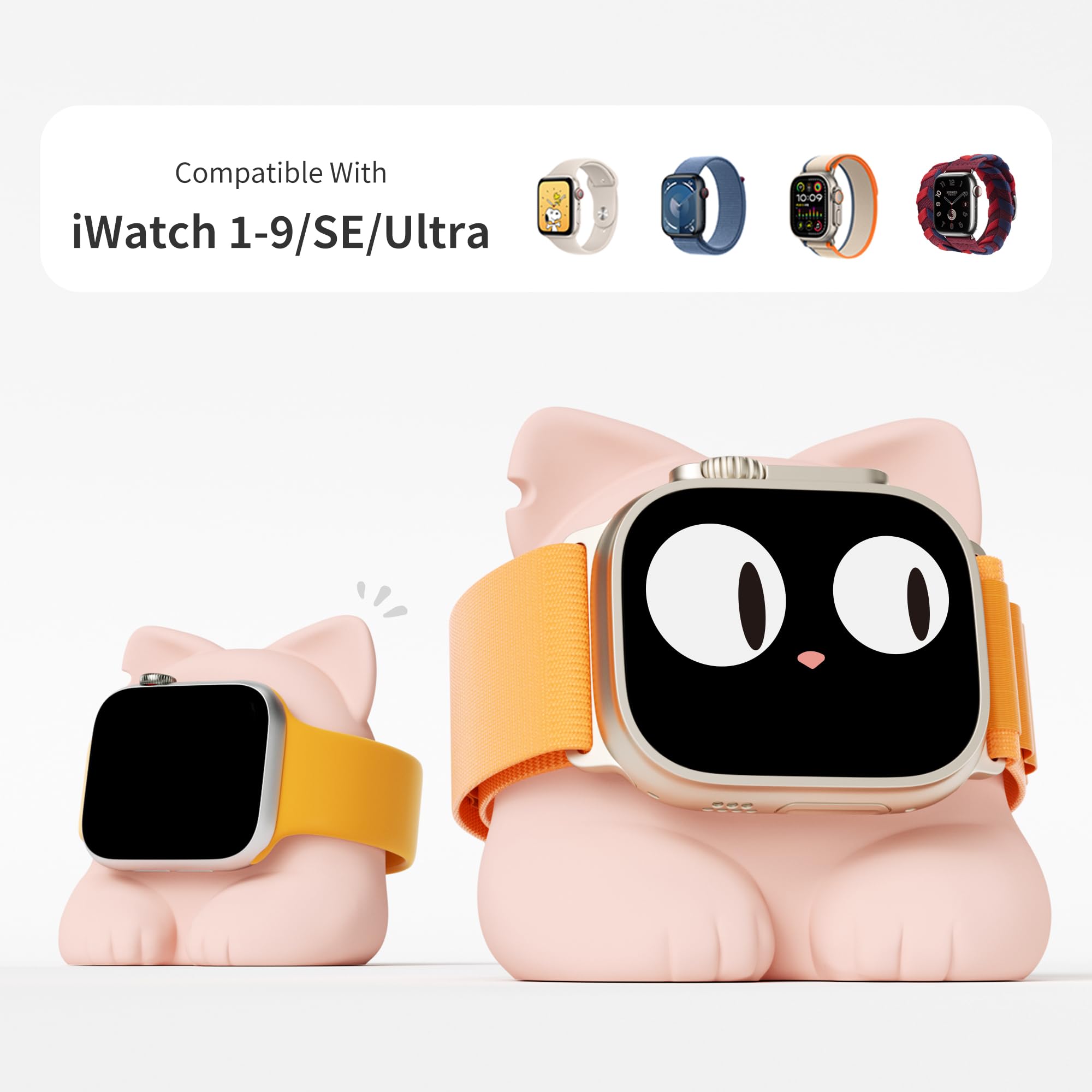 ELETIUO Charger Stand Compatible with Apple Watch Series 49/45/44/42/41/40/38mm iWatch Ultra2/Ultra/9/8/7/6/SE2/SE/5/4/3/2/1 Accessories,Silicone Charging Dock Organizer Supports Night Stand Mode,Pink