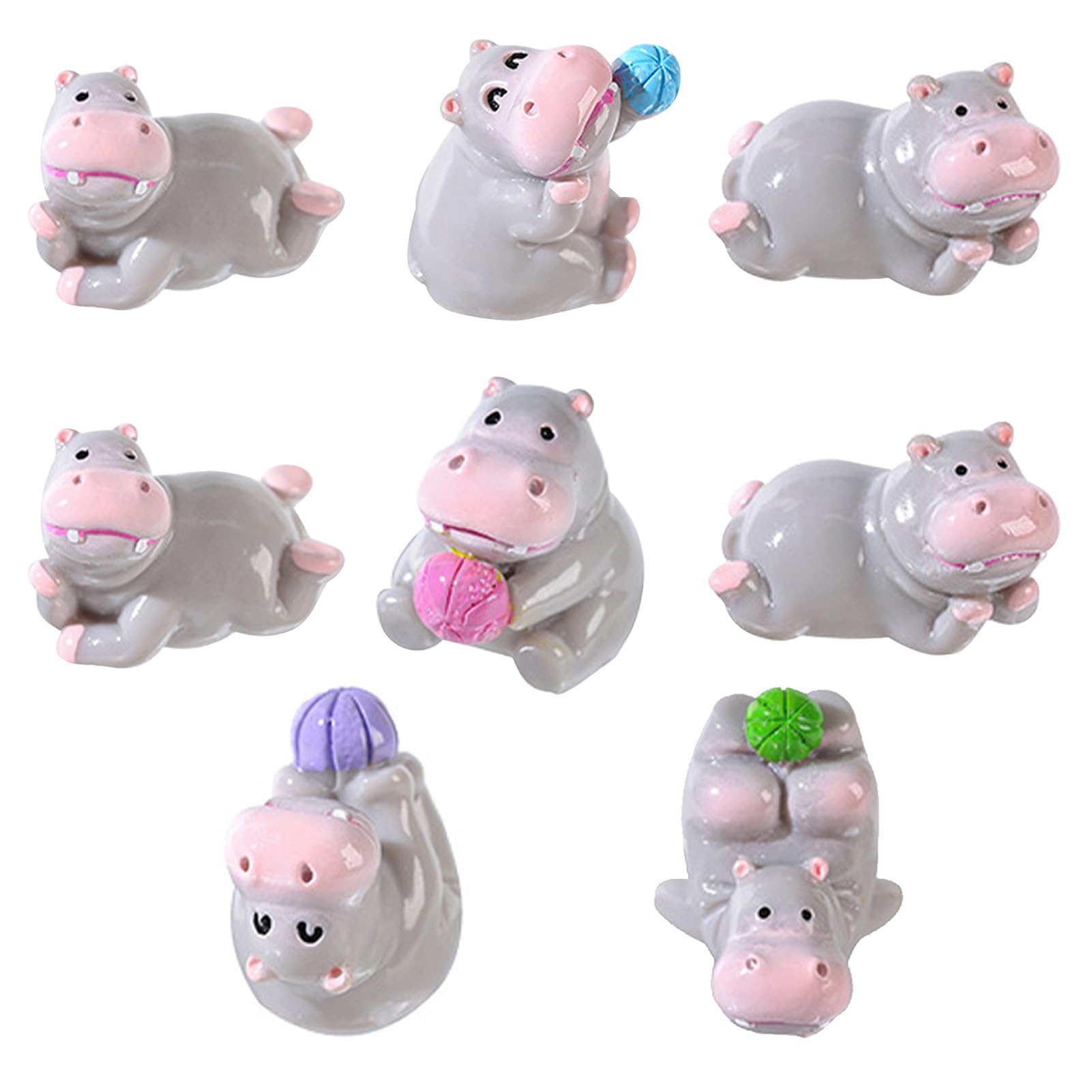 8 Pcs Mini Hippopotamus Figurines, Grey Cute Hippo Decor for Car Dashboard and Desk, Small Animal Ornaments for Home Office Fairy Garden, Unique Hippopotamus Themed Decoration Set