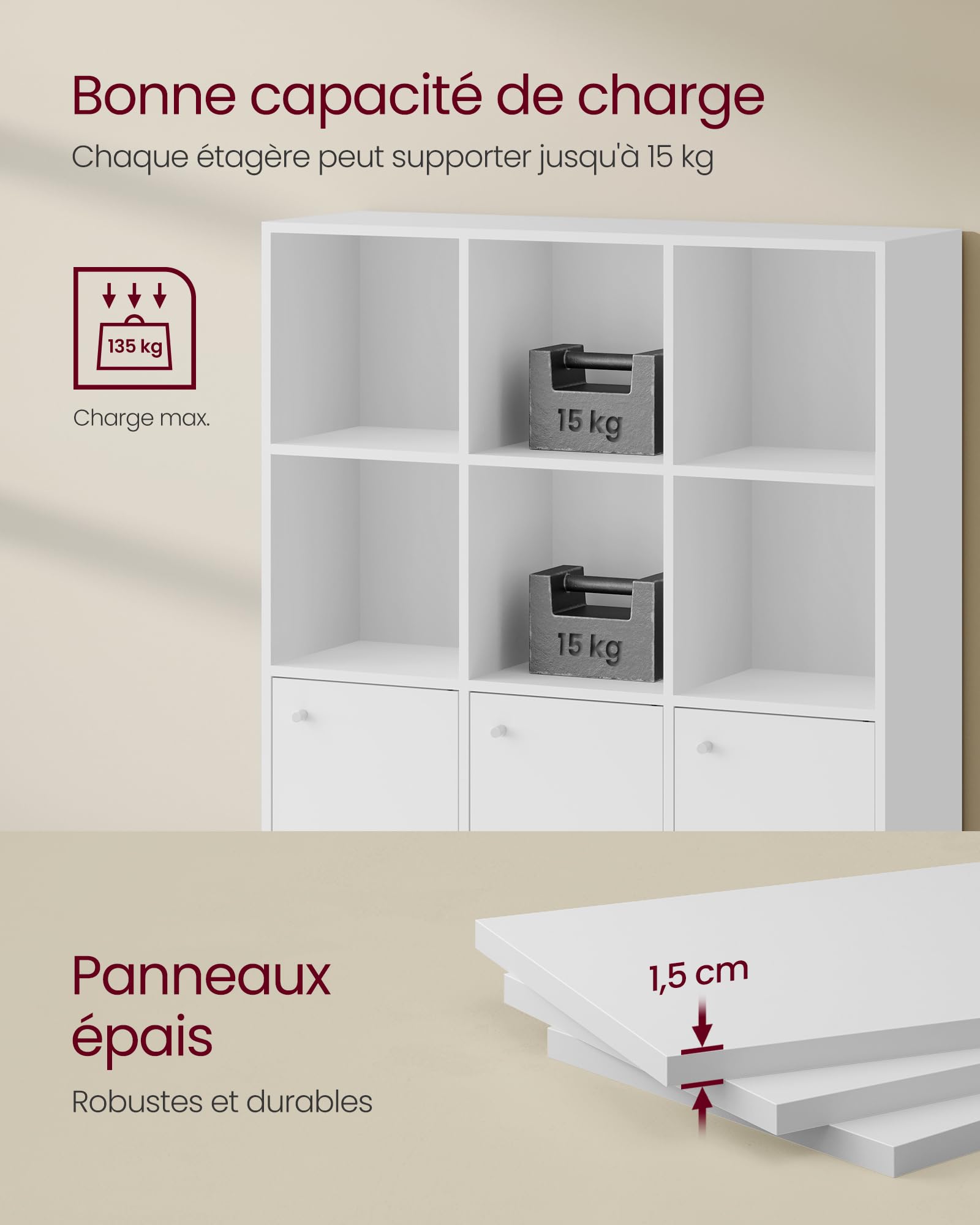 VASAGLE Custos Collection - Bibliothèque, Étagère, Meuble de Rangement, Armoire, 3 Placards avec Portes en Bas, pour Salon, Chambre, Chambre d'enfant, Bureau, Moderne, Blanc LBC33WTV1