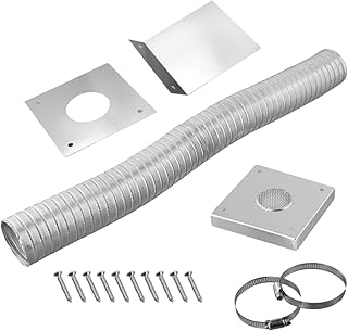 Pellet Stove Fresh Air Intake Kit, 2" Aluminum Flex-Pipe, 304 Stainless Steel Wall Panels, Pipe Clamps, Square Exterior Plate, Moisture Barrier Plate For Outside Cold Air Venting