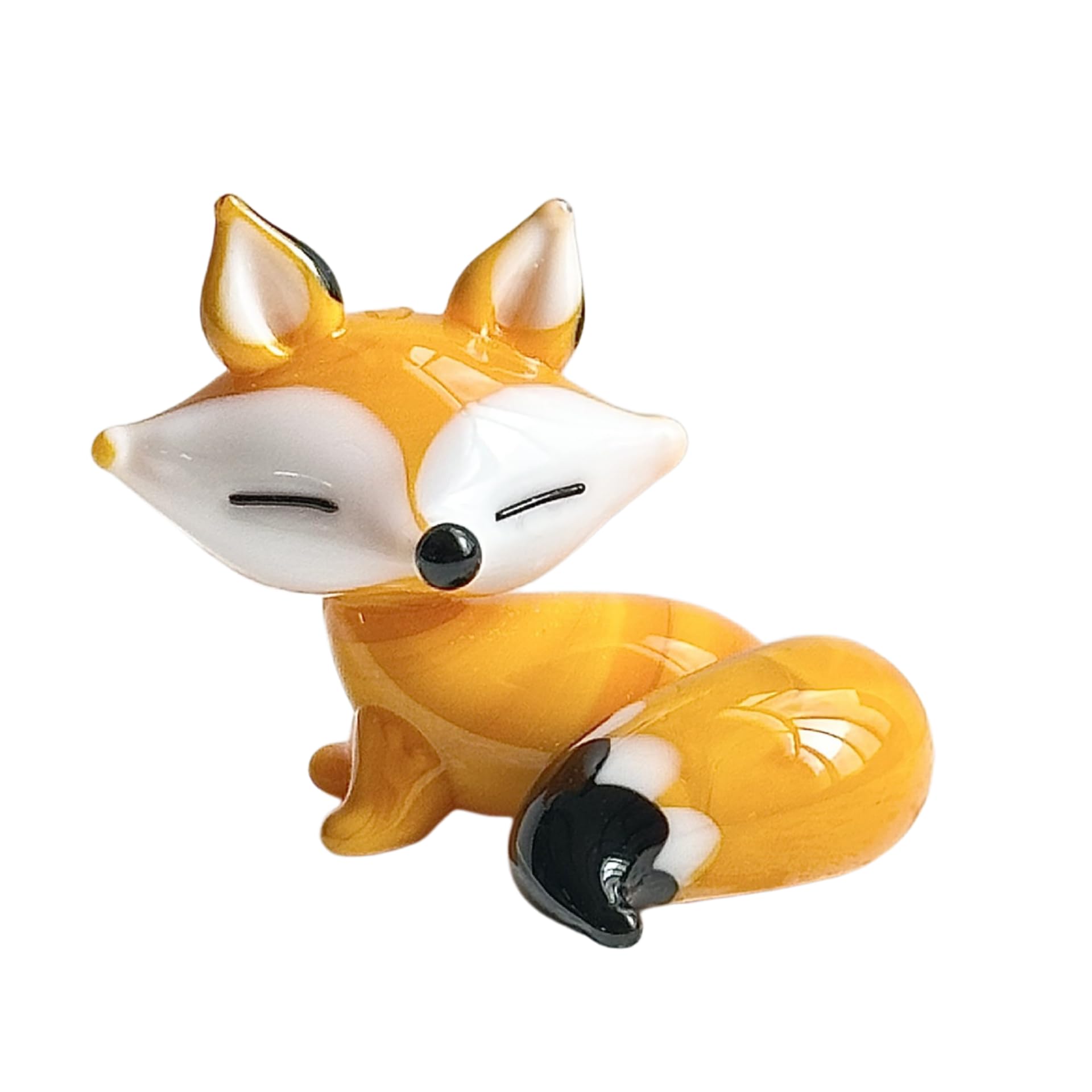 CCUUHJ Hand Blown Glass Fox Figurine, Miniature Figurines Decorative Ornament, 3.8cm x 3.2cm, Home and Office,Indoor & Outdoor Decor,Lovely Gifts for Women & Men (Yellow)