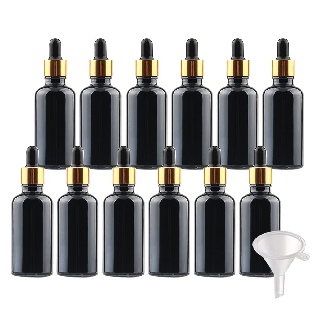 24 Piezas Negro Frasco Cuentagotas Cristal 50ml, Botellas Cuentagotas Vacío con Pipeta de Vidrio Oro/Negro, para Fragancias de Arorapia de Aceites Esenciales, Masaje, Viaje