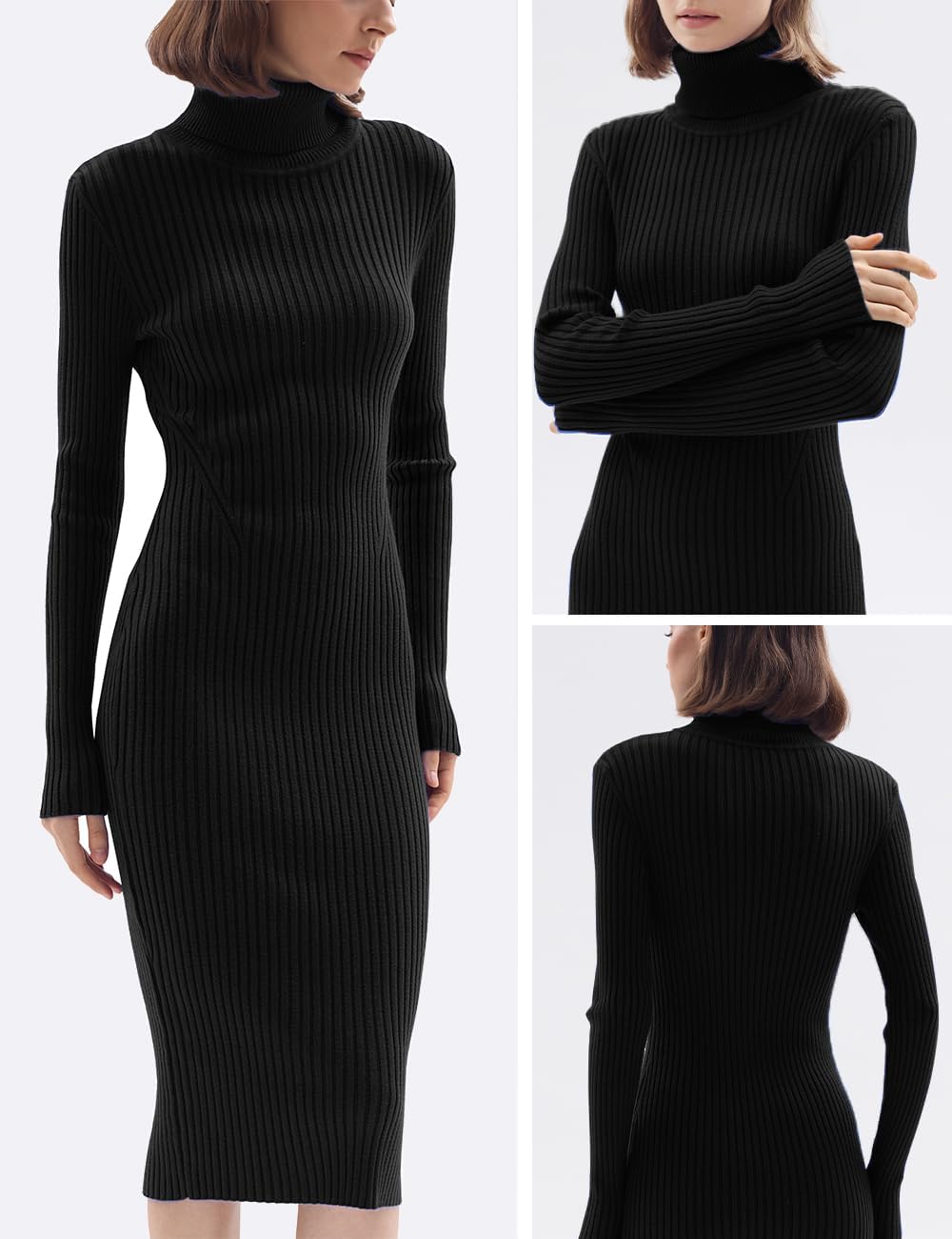 v28 Women Stretchable Knitted Long Sleeve Slim Fitted Ribbed Soft Sweater Dress - Image 4