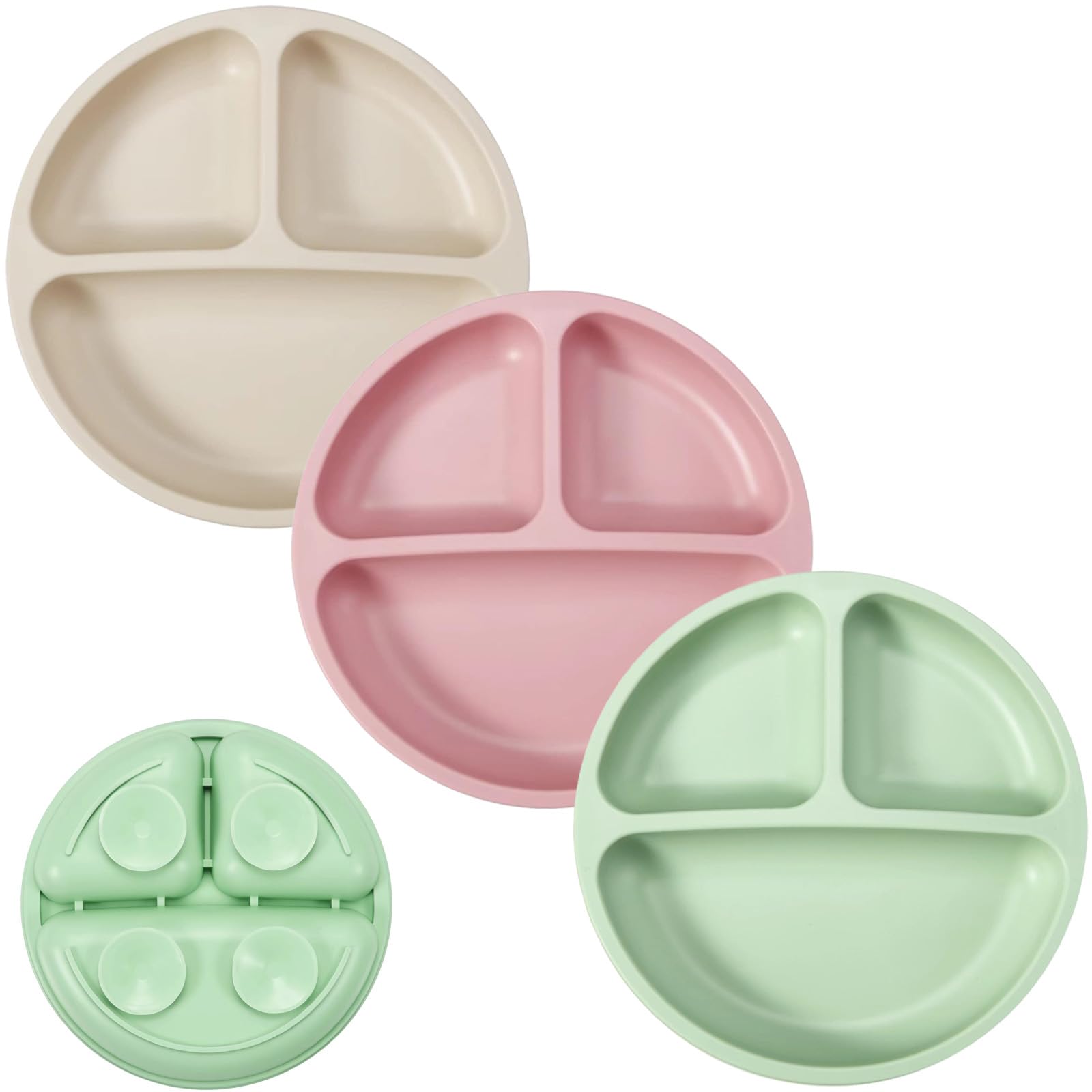 PandaEar 3 Pack Suction Plates For Toddlers - Divided Baby Plates With Suction, 100% Food Grade Silicone, Microwave & Dishwasher Safe