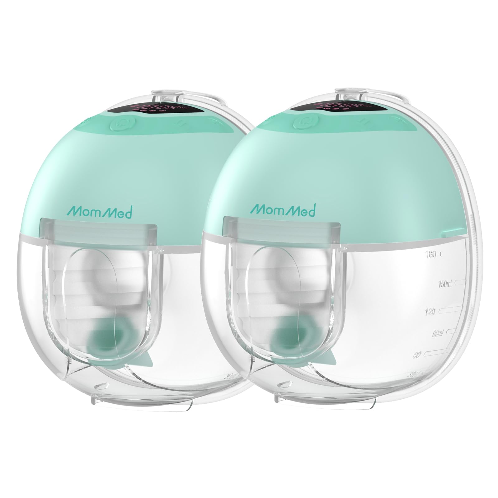 MomMed S33 Sacaleches Portátil, Extractor de Leche Silencioso para Sujetador, Trabajo y Noche, Pausa con Un Toque, Luz Nocturna, Antifugas, 4 Modos y 9 Niveles (Verde, S33 Doble Básico)