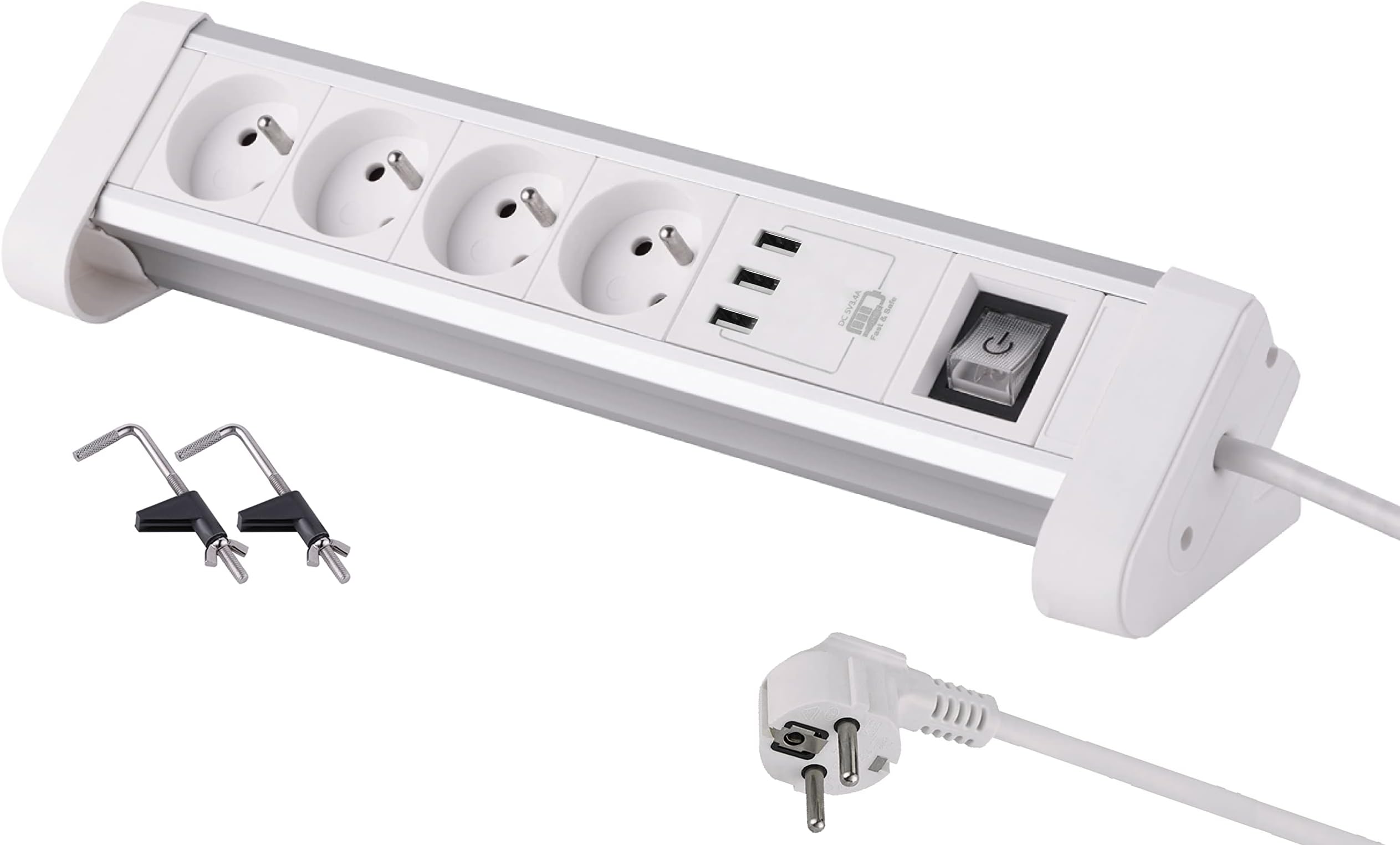 Electraline 35440 Recessed table socket 4 sockets + switch + 2 USB ports Length 1.5 m Section 3 G1 mm² White