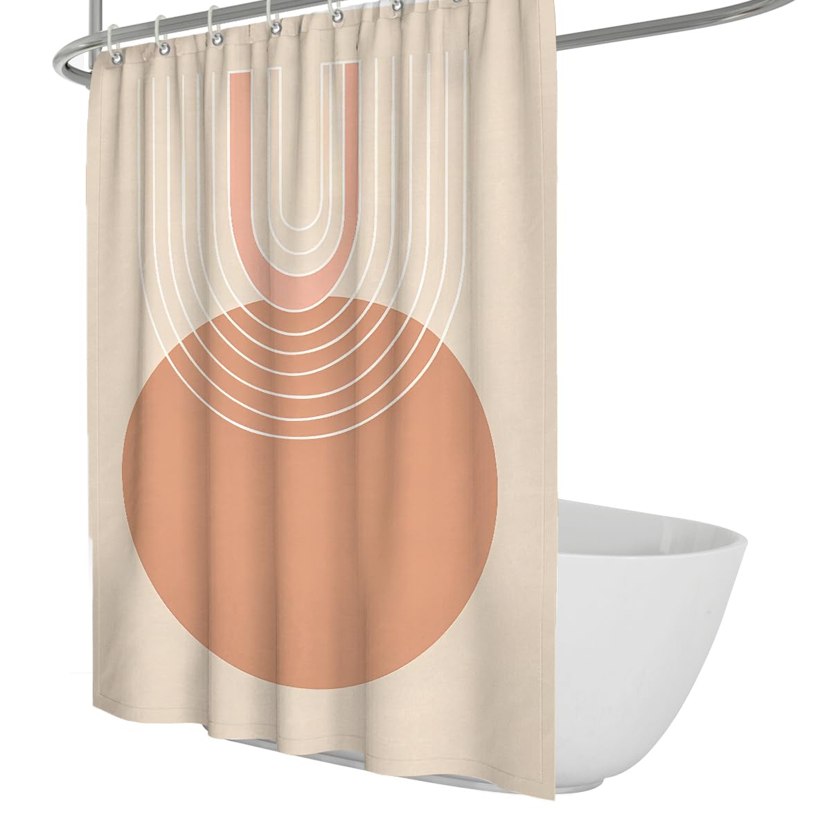 Uiringart Shower Curtains Terracotta Boho Geometric Arch Shower Curtain W180xl200cm Abstract Minimalist Anti Mould Water Repellent Walk In Shower Bath Decoration With Hook