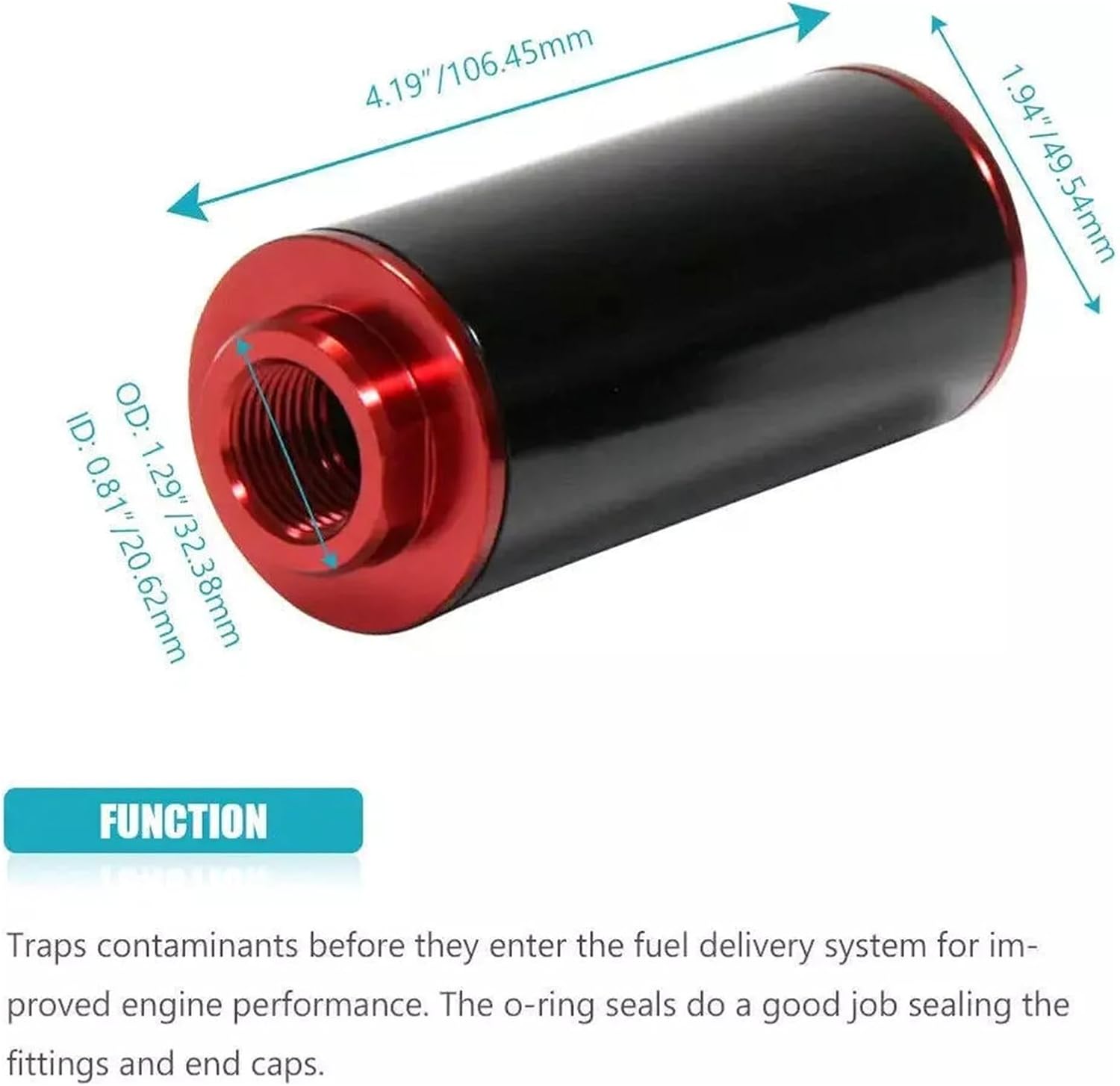 Inline Filter High Flow 100 Micron Reusable AN6 AN8 AN10 Adapter Black and Red