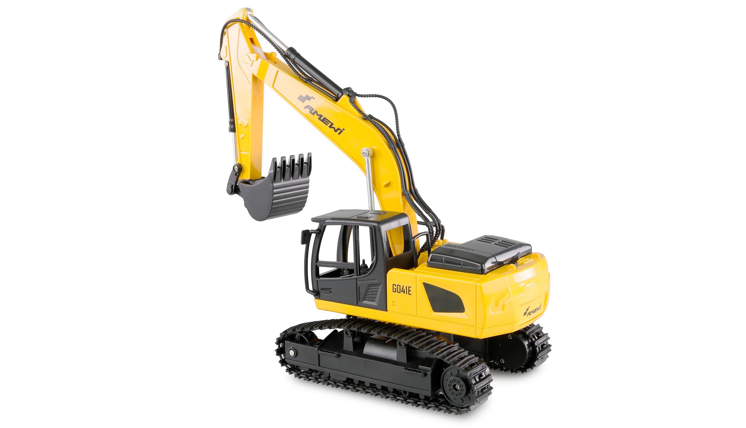 Amewi Set 2 in 1 camion con piano profondo ed escavatore 1:24 RTR telecomandato RC, cantiere per bambini, 8 anni, antracite nero-giallo