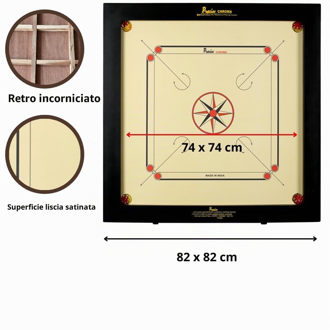 Carrom Original 6 mm Chroma Excel Set professionale completo brevettato realizzato a mano in India per 4 giocatori dai 9 anni in su
