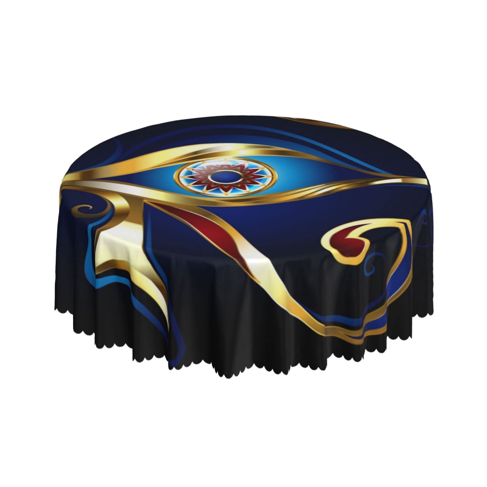 Lsjuee Ancient Egypt Eye of Horus Gold Round Tablecloth 60 Inch Printed Washable Tablecloth for Dining Party Holiday Fall Home Decorative