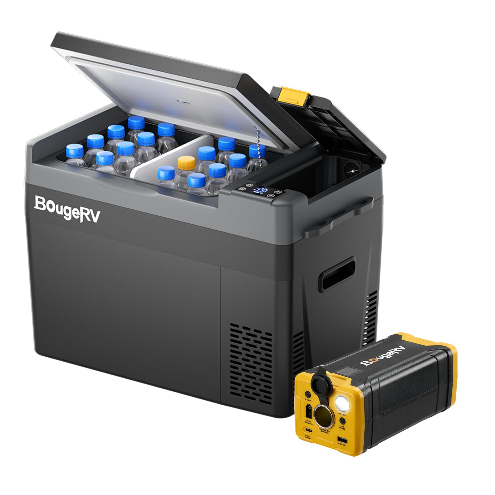 BougeRV CRPRO Kompressor Kühlbox 29L mit 266Wh Akku, -22℃~10℃, Schwarz | 0°C in 15 Min., 12V 230V, bis 18 Std. Laufzeit mit 266Wh Akku, autarker Betrieb. Aufladung via Solar für Camping, Neu 2026